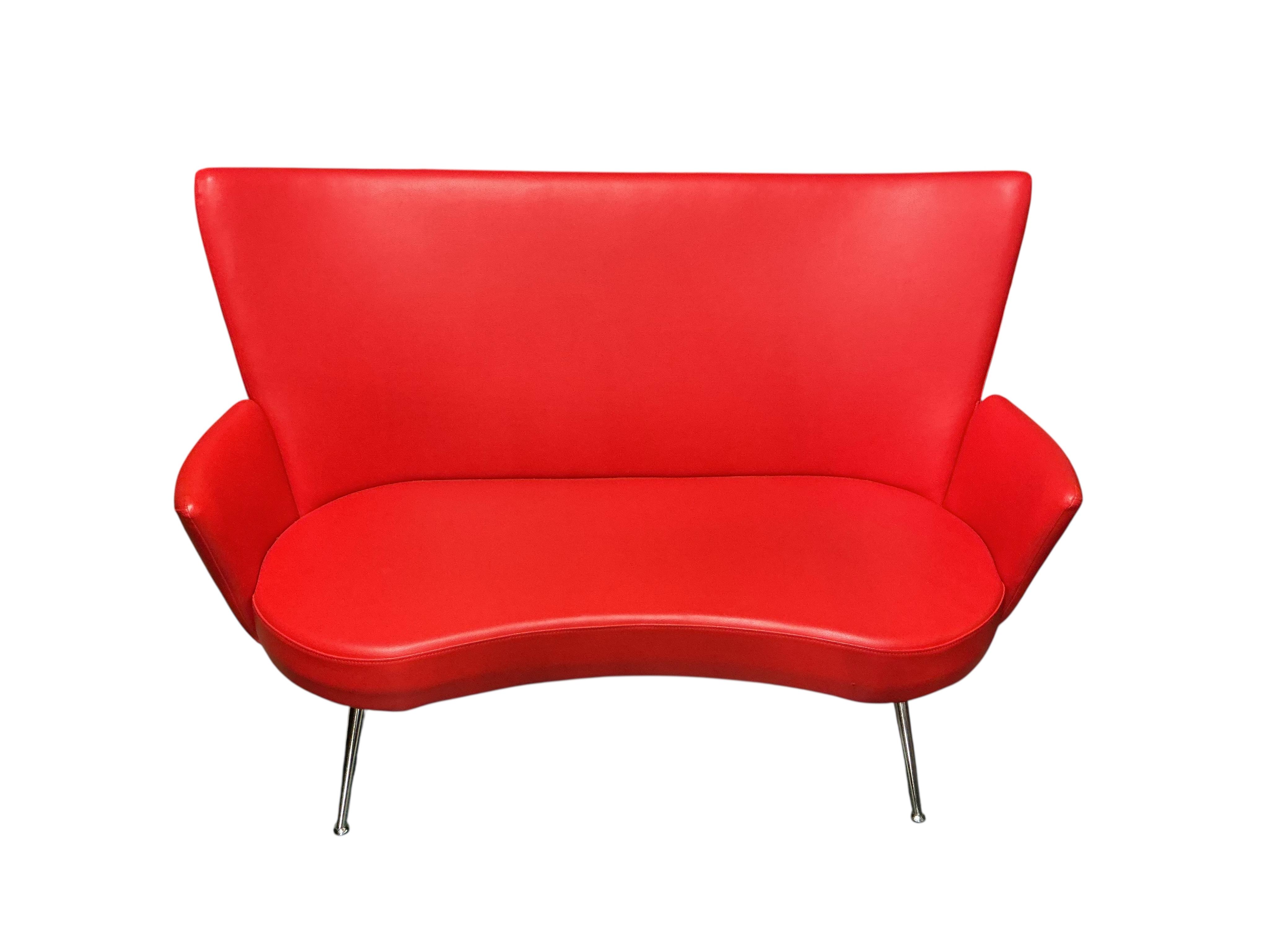 A Contemporary Italian red leather three piece suite, sofa width 145cm, depth 50cm, height 101cm